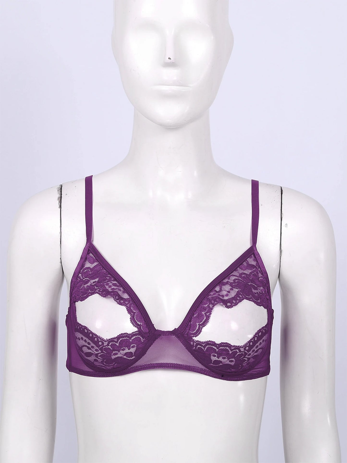 Women's Lace Unlined Bralette Underwire Sheer Bra See Through Sexy Cut Out Bra Adjustable Straps Exposed Nipples Brassiere